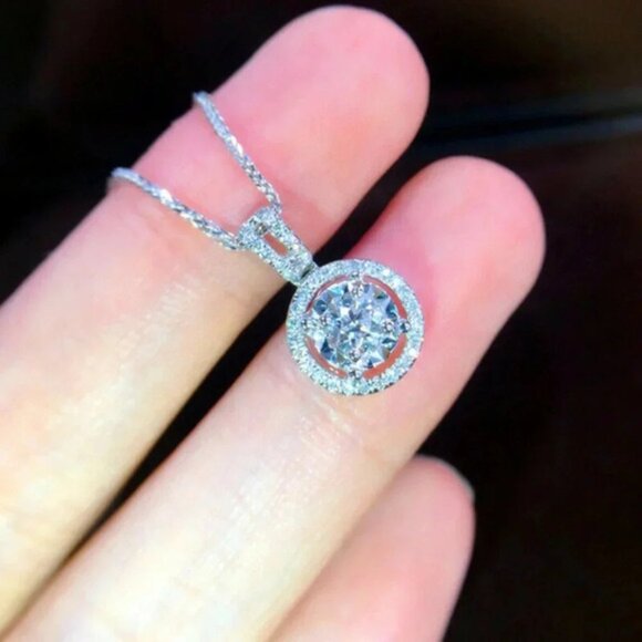 NEW 925 Sterling Silver Diamond Circle Necklace - Picture 4 of 4